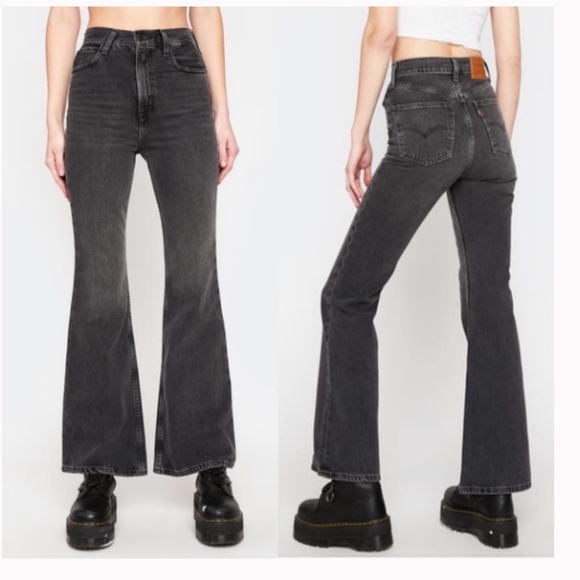 Levi's 70's High Rise Flare Black Jeans in Such A Doozie 28 - Picture 8 of 8